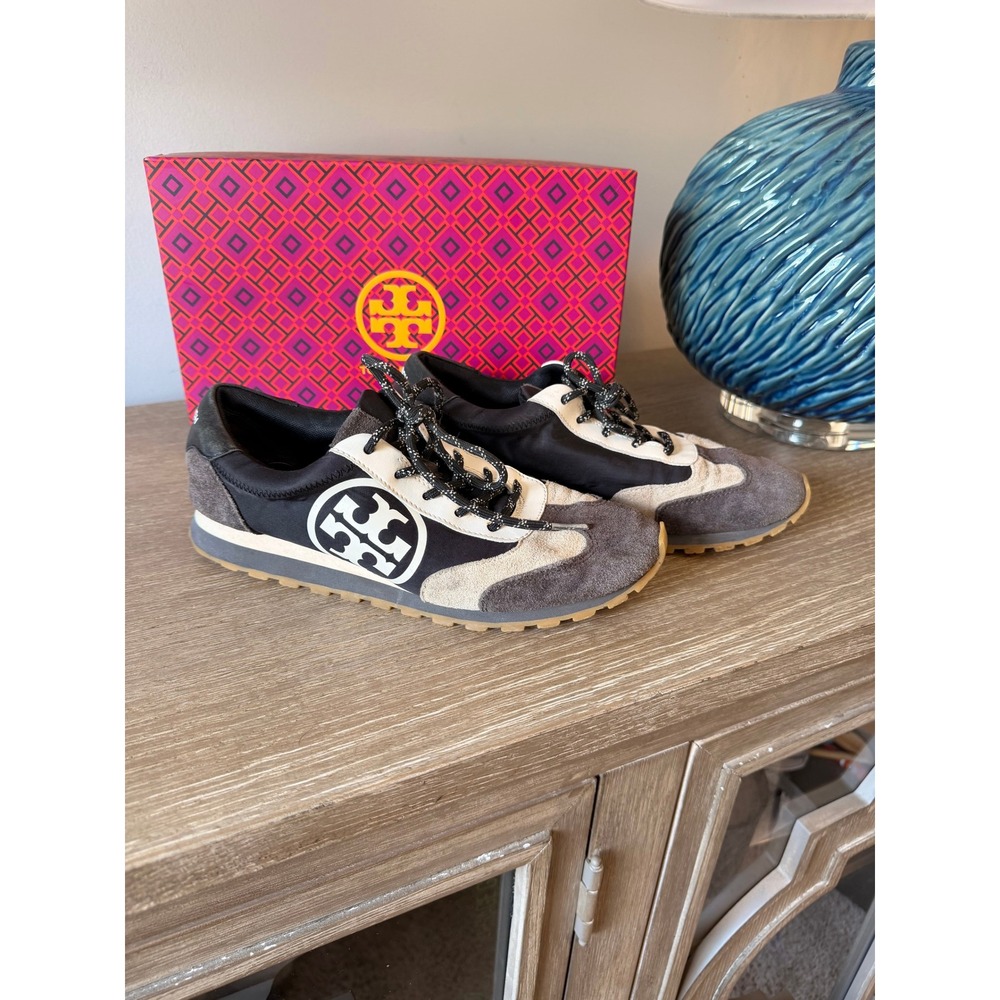 Tory Burch Annie Nylon Runner Womens Black Suede Sneakers 85241 Size 8